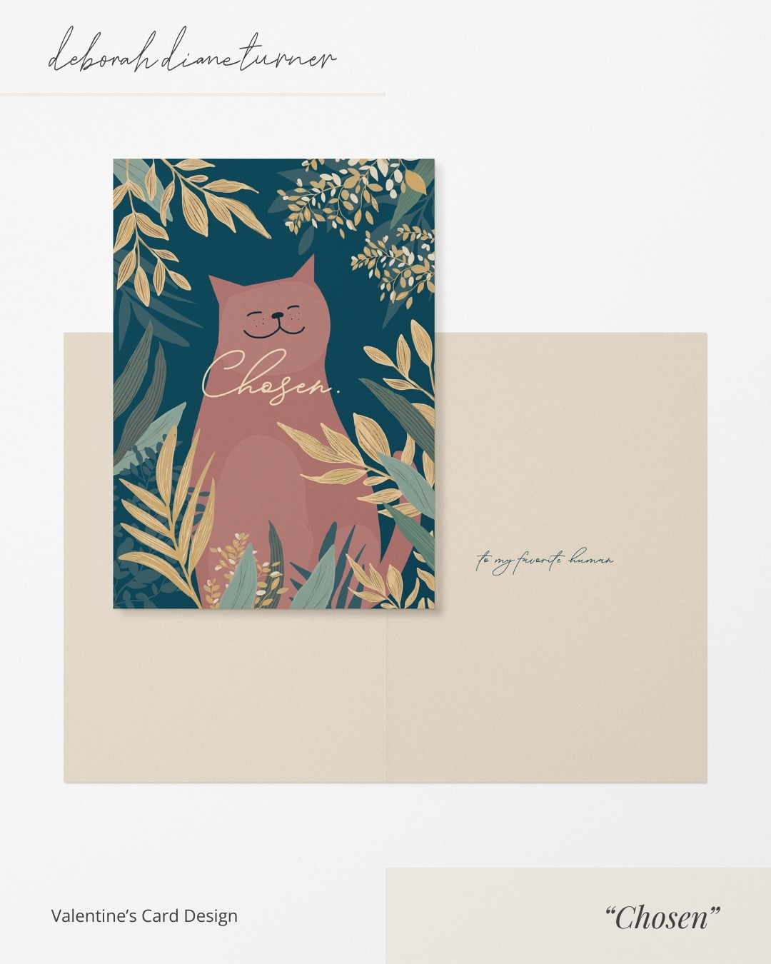 Chosen - Valentines Card with Illustrated Cat