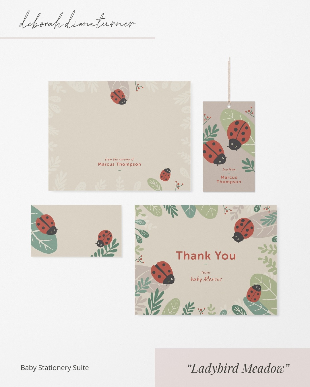 Ladybird Meadow - Baby Stationery Suite Design